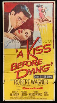 9d696 KISS BEFORE DYING 3sh '56 great close up art of Robert Wagner & Joanne Woodward!