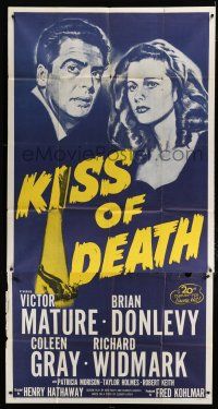 9d697 KISS OF DEATH 3sh R53 cool art of Victor Mature & Coleen Gray, film noir classic!