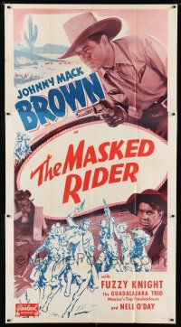 9d745 MASKED RIDER 3sh R50 Johnny Mack Brown pointing gun, Fuzzy Knight, cool western art!