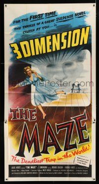 9d747 MAZE 3sh '53 William Cameron Menzies, great 3-D image of screaming girl reaching off screen!