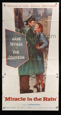 9d752 MIRACLE IN THE RAIN 3sh '56 great romantic art of Jane Wyman & Van Johnson!
