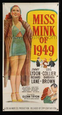9d755 MISS MINK OF 1949 3sh '48 full-length Fox stone litho of sexy Lois Collier in swimsuit!