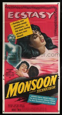 9d762 MONSOON 3sh '52 beautiful naked Ursula Thiess in the most daring picture ever filmed!