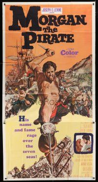 9d763 MORGAN THE PIRATE 3sh '61 cool art of barechested swashbuckler Steve Reeves!