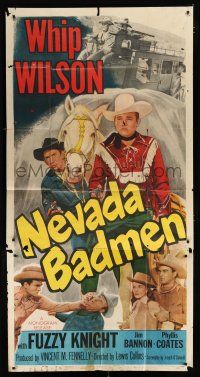 9d782 NEVADA BADMEN 3sh '51 Whip Wilson with Phyllis Coates, punching bad guy & on horse!