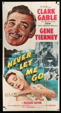 9d784 NEVER LET ME GO 3sh '53 close up art of Clark Gable & sexy Gene Tierney!