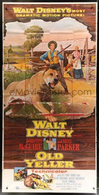 9d799 OLD YELLER 3sh '57 Dorothy McGuire, Fess Parker, art of Walt Disney's most classic canine!