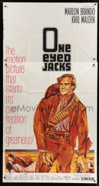9d802 ONE EYED JACKS 3sh '61 great artwork of star & director Marlon Brando with gun & bandolier!