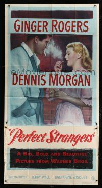 9d821 PERFECT STRANGERS 3sh '50 artwork of pretty Ginger Rogers smoking with Dennis Morgan!