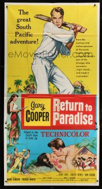 9d852 RETURN TO PARADISE 3sh '53 art of Gary Cooper, from James A. Michener's story!