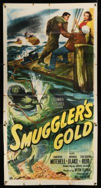 9d891 SMUGGLER'S GOLD 3sh '51 Cameron Mitchell, Amanda Blake, cool diver artwork!