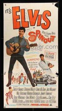 9d902 SPINOUT 3sh '66 Elvis w/ guitar has his foot on the gas & no brakes on the fun, ultra rare!