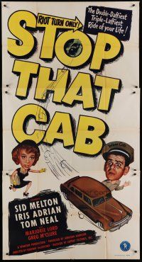 9d911 STOP THAT CAB 3sh '51 Sid Melton, Iris Adrian, Tom Neal, wacky art of old taxi!