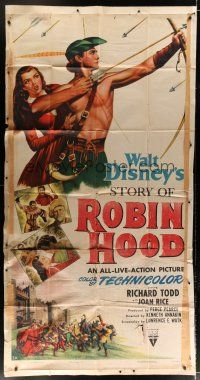 9d913 STORY OF ROBIN HOOD 3sh '52 barechested Richard Todd with bow & arrow, Joan Rice, Disney