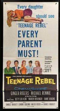 9d926 TEENAGE REBEL 3sh '56 Michael Rennie sends daughter to mom Ginger Rogers so he can have fun!
