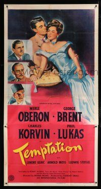 9d927 TEMPTATION 3sh '46 George Brent & Charles Korvin can't resist sexy Merle Oberon!