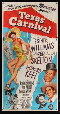 9d935 TEXAS CARNIVAL 3sh '51 Red Skelton, art of sexy Esther Williams in skimpy outfit, Keel