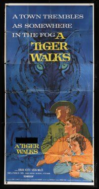 9d942 TIGER WALKS 3sh '64 Walt Disney, art of Brian Keith with family & huge tiger!