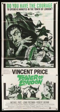 9d950 TOWER OF LONDON 3sh '62 Vincent Price, Roger Corman, horror art, do you have the courage?