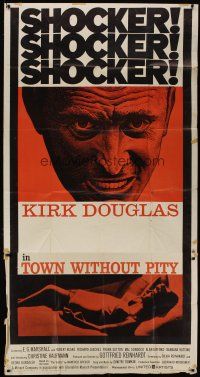 9d951 TOWN WITHOUT PITY 3sh '61 intense artwork of Kirk Douglas, plus sexy Christine Kaufmann!