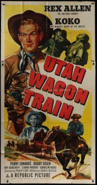 9d964 UTAH WAGON TRAIN 3sh '51 artwork of Arizona Cowboy Rex Allen riding his horse Koko!