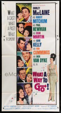 9d975 WHAT A WAY TO GO 3sh '64 Shirley MacLaine, Paul Newman, Robert Mitchum, Dean Martin