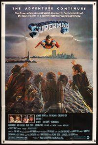 9d037 SUPERMAN II 40x60 '81 Christopher Reeve, Terence Stamp, great artwork over New York City!
