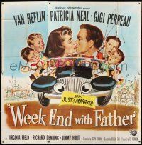 9d229 WEEK END WITH FATHER 6sh '51 wacky art of Van Heflin & Patricia Neal kissing in car w/family