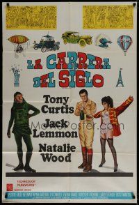 9d132 GREAT RACE Argentinean '65 art of Tony Curtis, Jack Lemmon & sexy Natalie Wood!