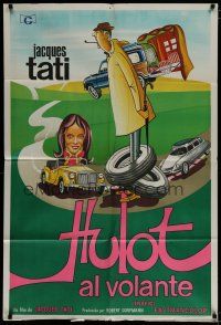 9d156 TRAFFIC Argentinean '71 great wacky art of Jacques Tati as Mr. Hulot by Aler!