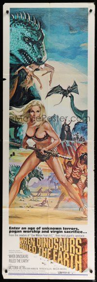 9d099 WHEN DINOSAURS RULED THE EARTH door panel '71 Hammer, Val Guest, full-length sexy cavewoman!