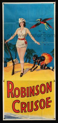 9d013 ROBINSON CRUSOE stage play English 3sh '30s full-length w/Friday & bird by cabin!