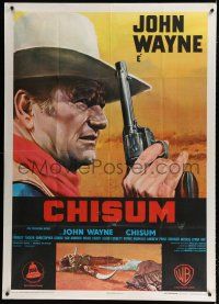 9d294 CHISUM Italian 1p '70 great close up art of The Legend big John Wayne w/ gun by Enzo Nistri!