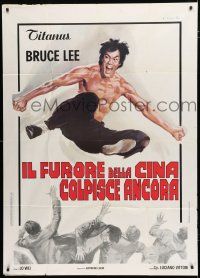 9d308 FISTS OF FURY Italian 1p R70s artwork of Bruce Lee kicking in mid-air by Averardo Ciriello!