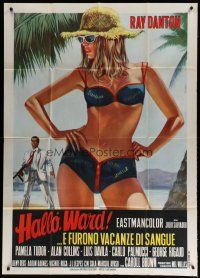 9d324 HELLO GLEN WARD HOUSE DICK Italian 1p '68 Casaro art of Ray Danton w/gun & sexy bikini babe!