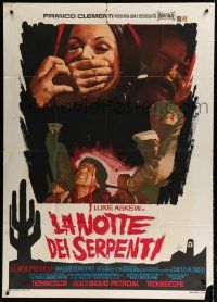 9d355 NIGHT OF THE SERPENT Italian 1p '69 wild art of woman being silenced & tortured man!