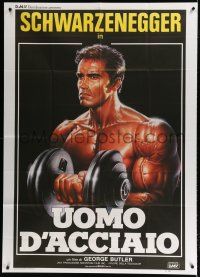 9d369 PUMPING IRON Italian 1p '86 best Enzo Sciotti art of Arnold Schwarzenegger lifting weights!