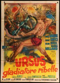 9d371 REBEL GLADIATORS Italian 1p '63 Ursus, il gladiatore ribelle, sword & sandal art by Tarquini