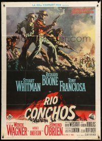 9d375 RIO CONCHOS Italian 1p '64 cool art of cowboys Richard Boone, Stuart Whitman & Tony Franciosa!