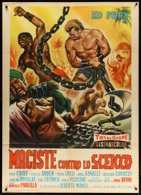 9d379 SAMSON AGAINST THE SHEIK Italian 1p '62 art of strongman Ed Fury with huge chains by Rene!