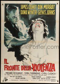 9d382 SHAKE HANDS WITH THE DEVIL Italian 1p '59 Deseta art of James Cagney manhandling Glynis Johns