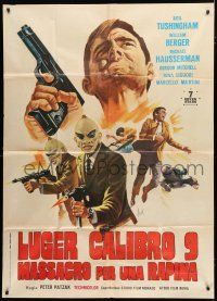 9d385 SITUATION Italian 1p '74 Aller art of wacky masked criminals & William Berger with guns!