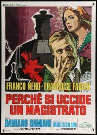 9d408 WHY DOES ONE KILL A MAGISTRATE? Italian 1p '74 art of Nero & Francoise Fabian by Cesselon!
