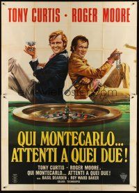 9d258 MISSION MONTE CARLO Italian 2p '74 Casaro art of Roger Moore & Tony Curtis by roulette wheel!