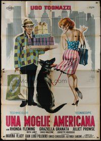 9d268 RUN FOR YOUR WIFE Italian 2p '65 Polidoro's Una moglie americana, wife-shopping, Symeoni art