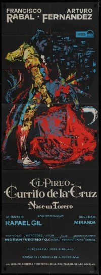 9d047 CURRITO OF THE CROSS Spanish 27x74 '65 cool colorful E. Medrano silkscreen art of matador!