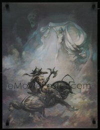 9e238 FRANK FRAZETTA 18x23 art print '79 fantasy art of warrior on horse & sexy woman!