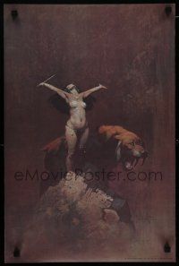 9e235 FRANK FRAZETTA 16x24 art print '79 art of nearly nude woman w/sabertooth cats, Huntress!