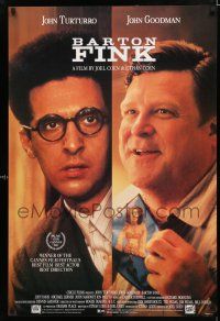 9e751 BARTON FINK video poster '91 Coen Brothers, wacky c/u of John Turturro, John Goodman!