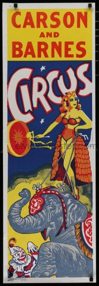 9e104 CARSON & BARNES CIRCUS circus poster '40s art of pretty girl, clown & elephant!